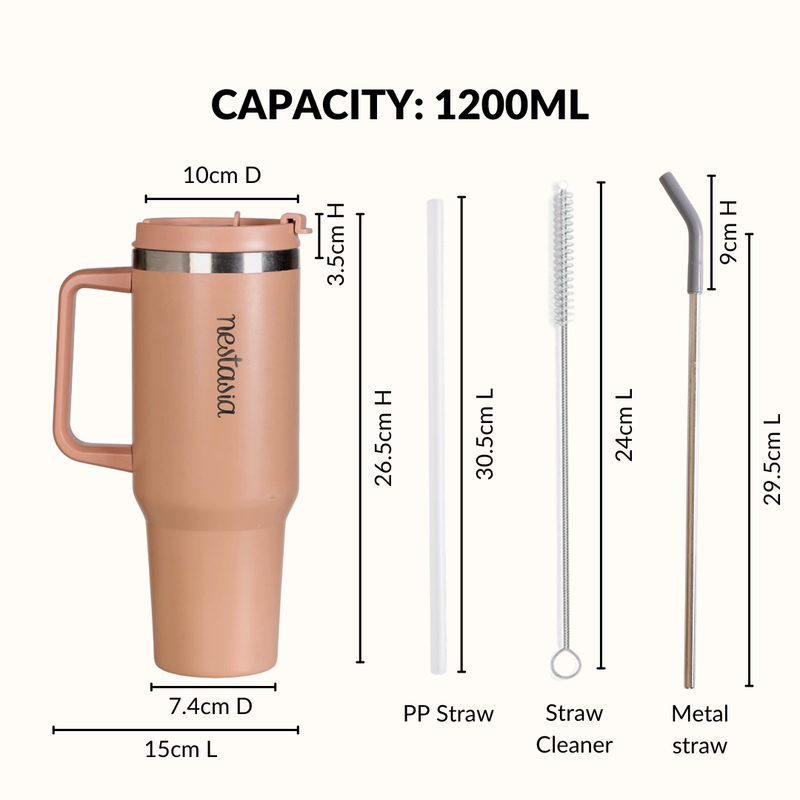 GripSip 40 Insulated Tumbler Bottle With Side Handle Soft Nude Peach 1200ml