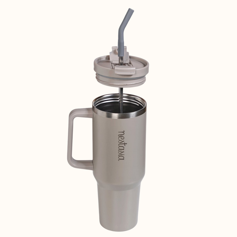 GripSip 40 Insulated Tumbler Bottle With Side Handle Urban Greige 1200ml