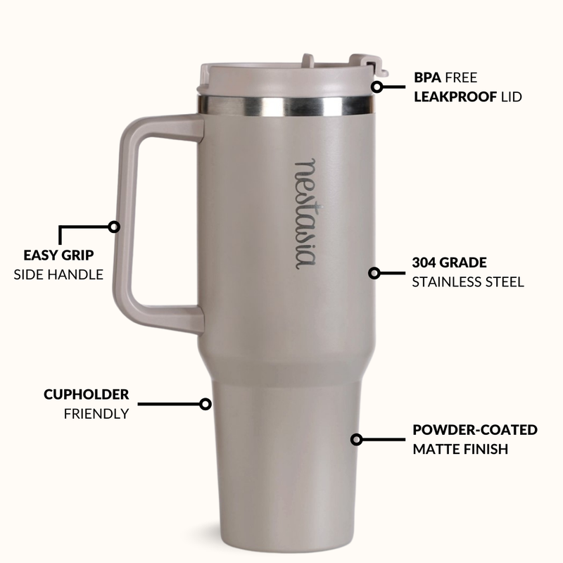 GripSip 40 Insulated Tumbler Bottle With Side Handle Urban Greige 1200ml