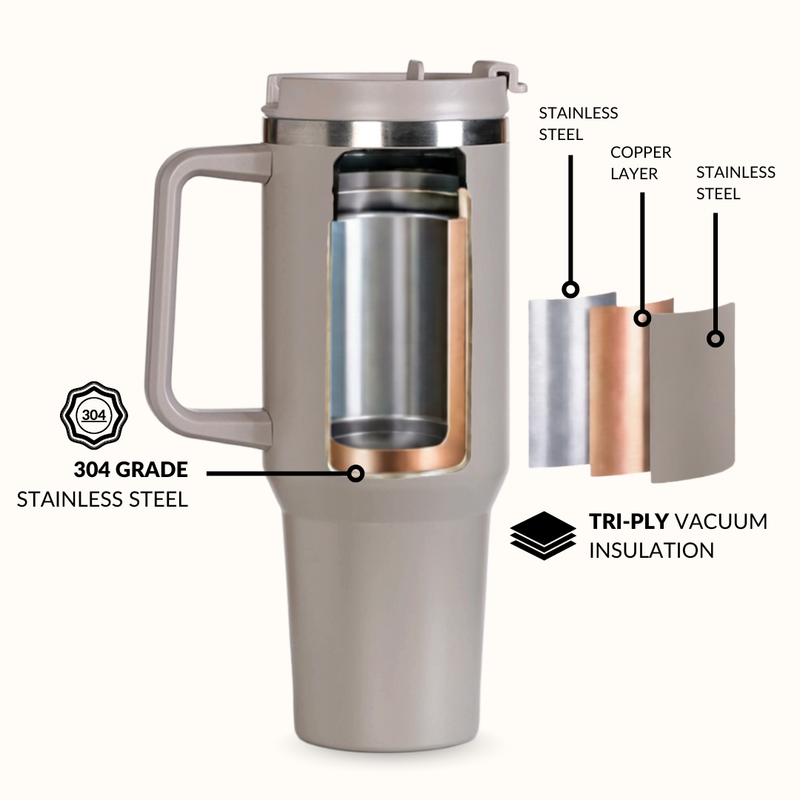 GripSip 40 Insulated Tumbler Bottle With Side Handle Urban Greige 1200ml