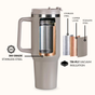 GripSip 40 Insulated Tumbler Bottle With Side Handle Urban Greige 1200ml