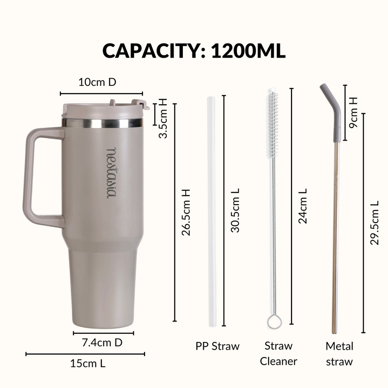 GripSip 40 Insulated Tumbler Bottle With Side Handle Urban Greige 1200ml