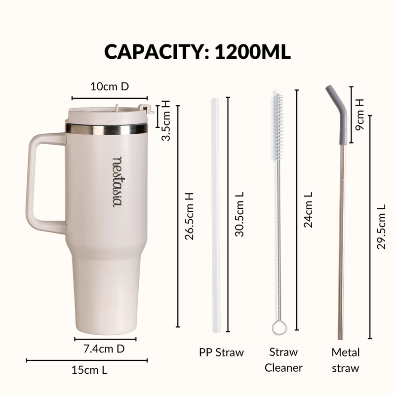GripSip 40 Insulated Tumbler With Side Handle Vanilla Oatmilk 1200ml