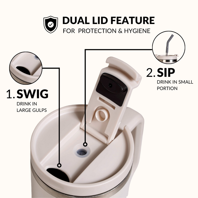 GripSip 40 Insulated Tumbler With Side Handle Vanilla Oatmilk 1200ml