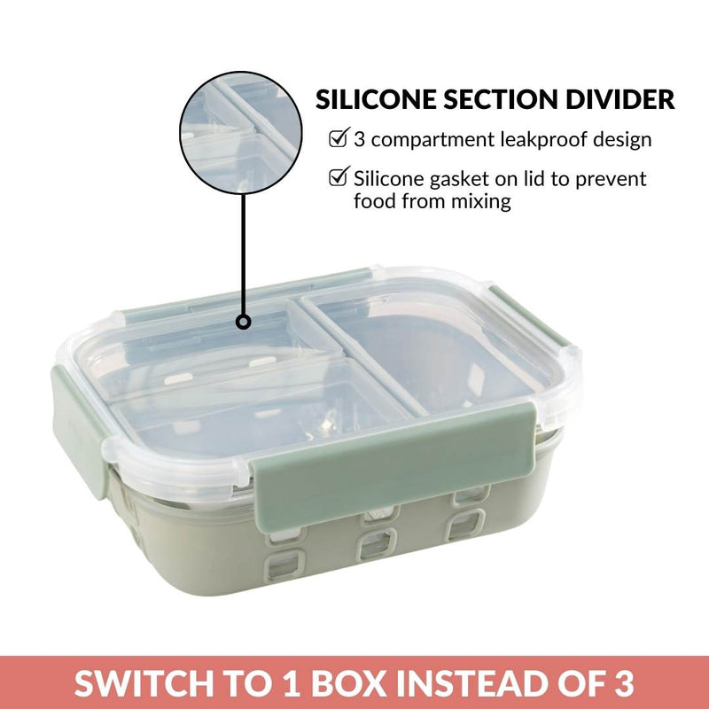 Gripso Triple Compartment Lunch Box 1000ml Sage Green