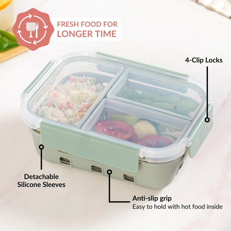 Gripso Triple Compartment Lunch Box 1000ml Sage Green