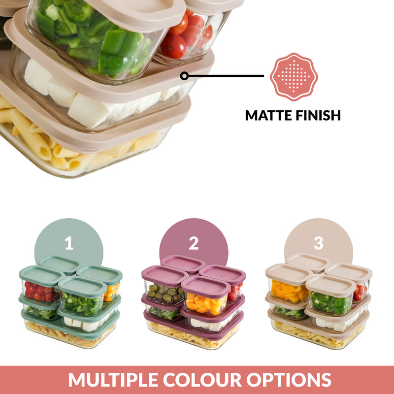 Groovo Borosilicate Premium Food Container With Lid Set Of 7 310ml 520ml 1200ml Beige