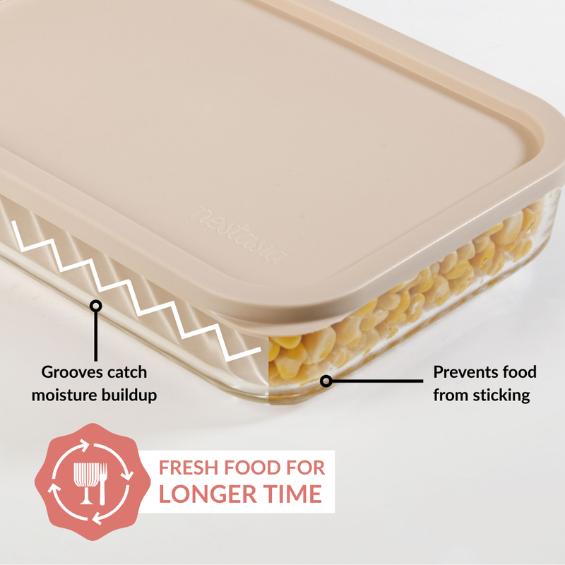 Groovo Borosilicate Premium Food Container With Lid Set Of 7 310ml 520ml 1200ml Beige