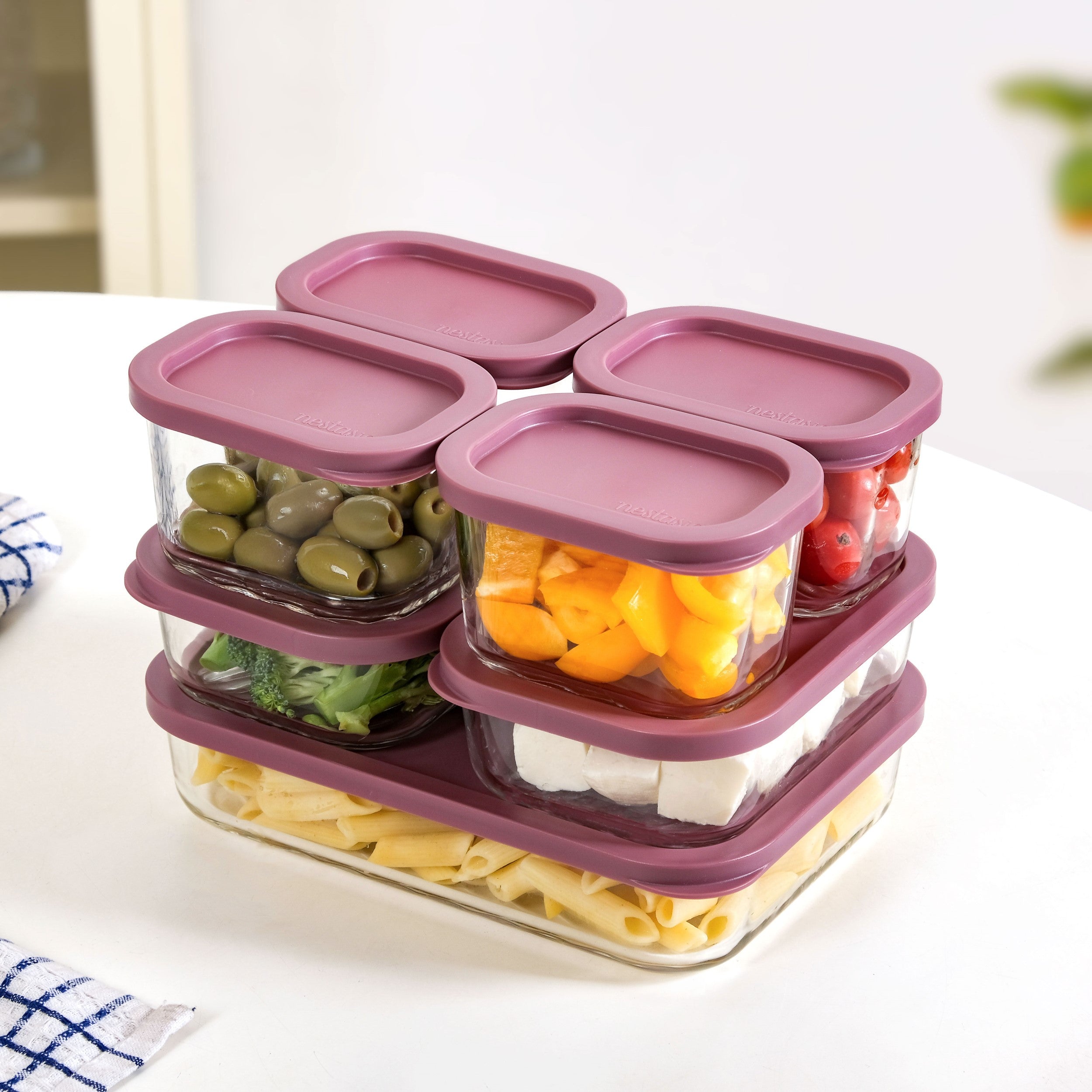 Groovo Borosilicate Premium Food Container With Lid Set Of 7 310ml 520ml 1200ml Berrywood