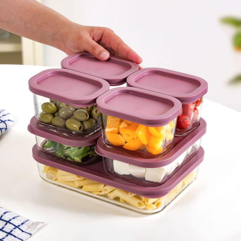 Groovo Borosilicate Premium Food Container With Lid Set Of 7 310ml 520ml 1200ml Berrywood