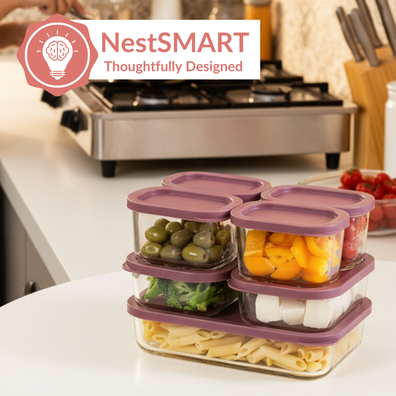 Groovo Borosilicate Premium Food Container With Lid Set Of 7 310ml 520ml 1200ml Berrywood