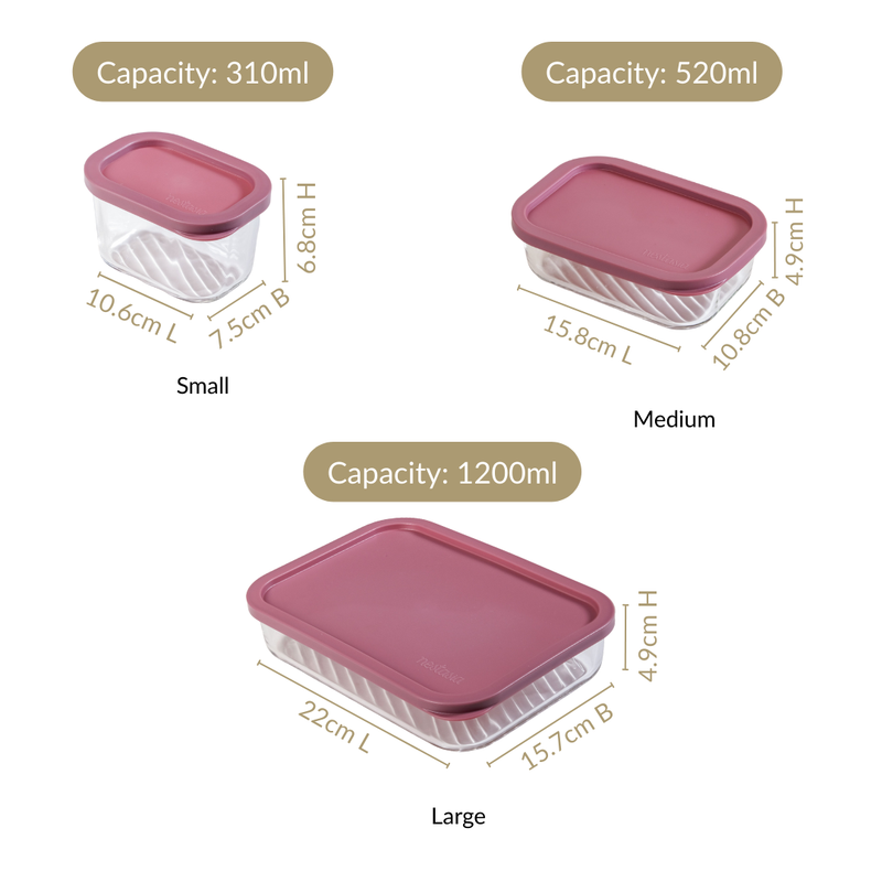 Groovo Borosilicate Premium Food Container With Lid Set Of 7 310ml 520ml 1200ml Berrywood