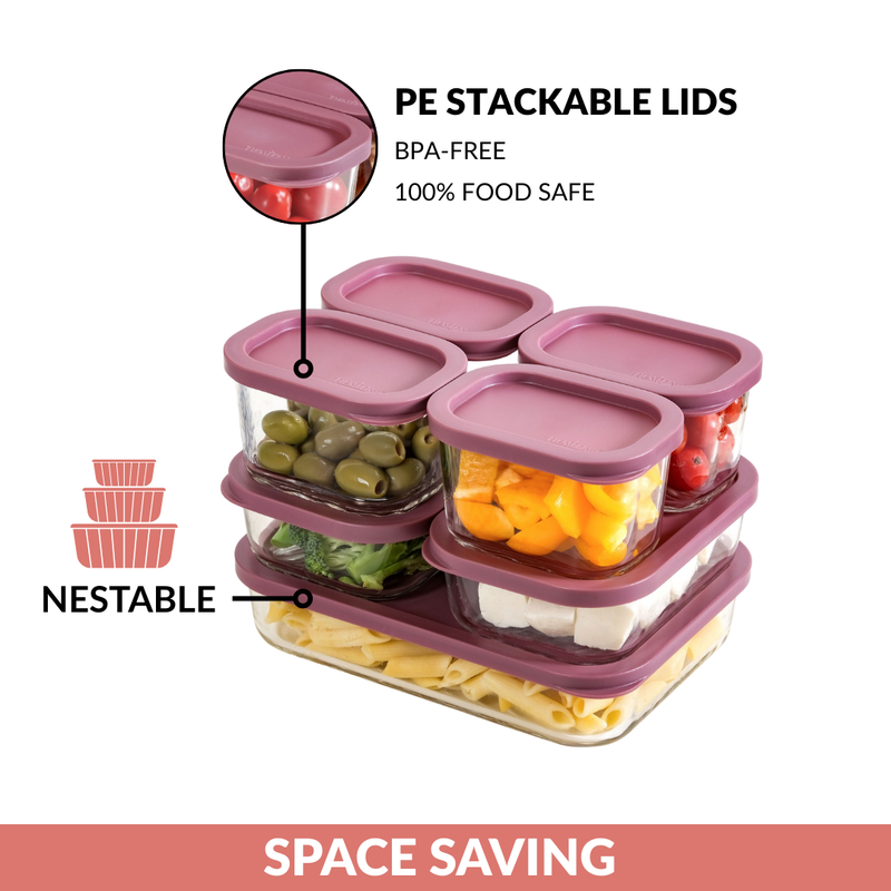 Groovo Borosilicate Premium Food Container With Lid Set Of 7 310ml 520ml 1200ml Berrywood