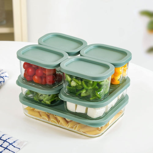 Groovo Borosilicate Premium Food Container With Lid Set Of 7 310ml 520ml 1200ml Green