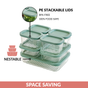 Groovo Borosilicate Premium Food Container With Lid Set Of 7 310ml 520ml 1200ml Green