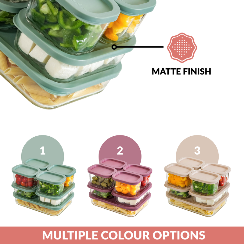 Groovo Borosilicate Premium Food Container With Lid Set Of 7 310ml 520ml 1200ml Green