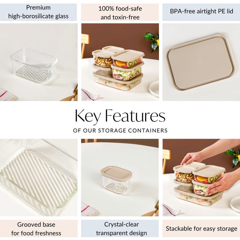 Groovo Stackable Glass Food Storage Container Set Of 6