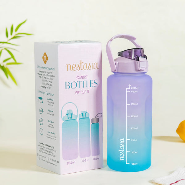 Gym Motivational Water Bottle Set Of 3 Lavender Blue