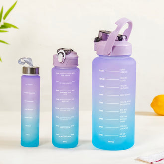 Gym Motivational Water Bottle Set Of 3 Lavender Blue- Water bottles, water bottle set, BPA free water bottles, water bottle with sipper