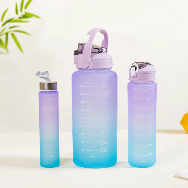 Gym Motivational Water Bottle Set Of 3 Lavender Blue