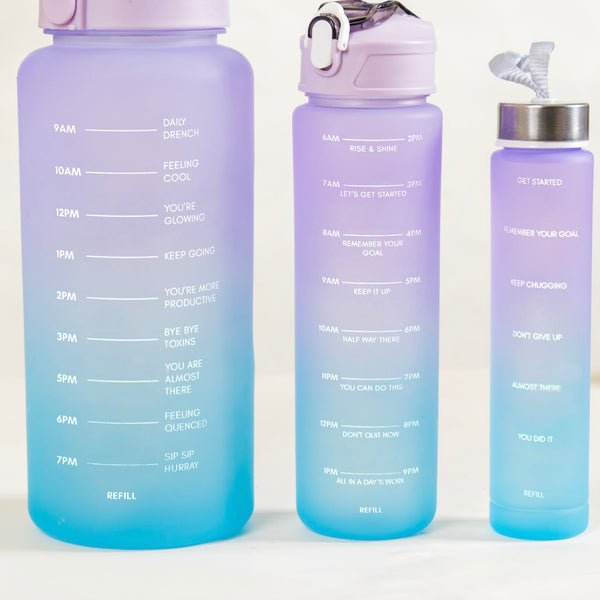 Gym Motivational Water Bottle Set Of 3 Lavender Blue