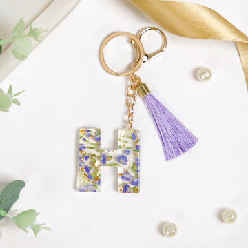 Heartfelt H Keychain With Pressed Flowers
