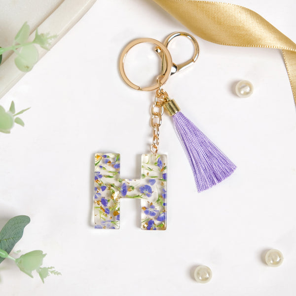 Heartfelt H Keychain With Pressed Flowers