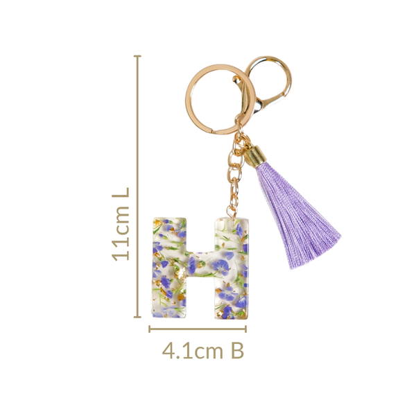 Heartfelt H Keychain With Pressed Flowers