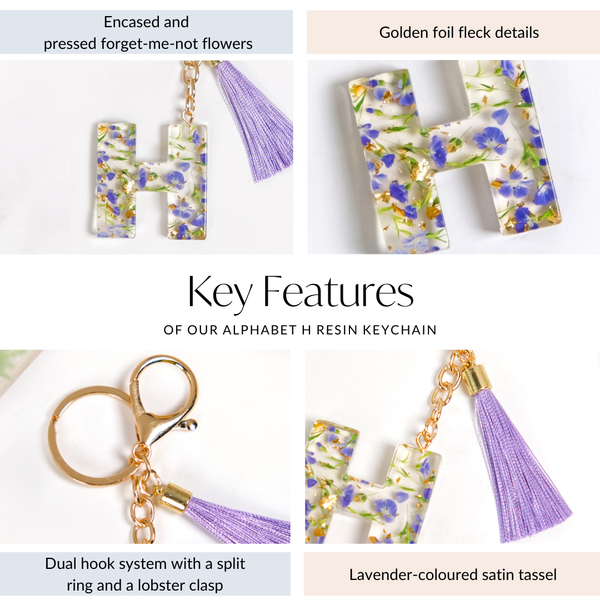 Heartfelt H Keychain With Pressed Flowers