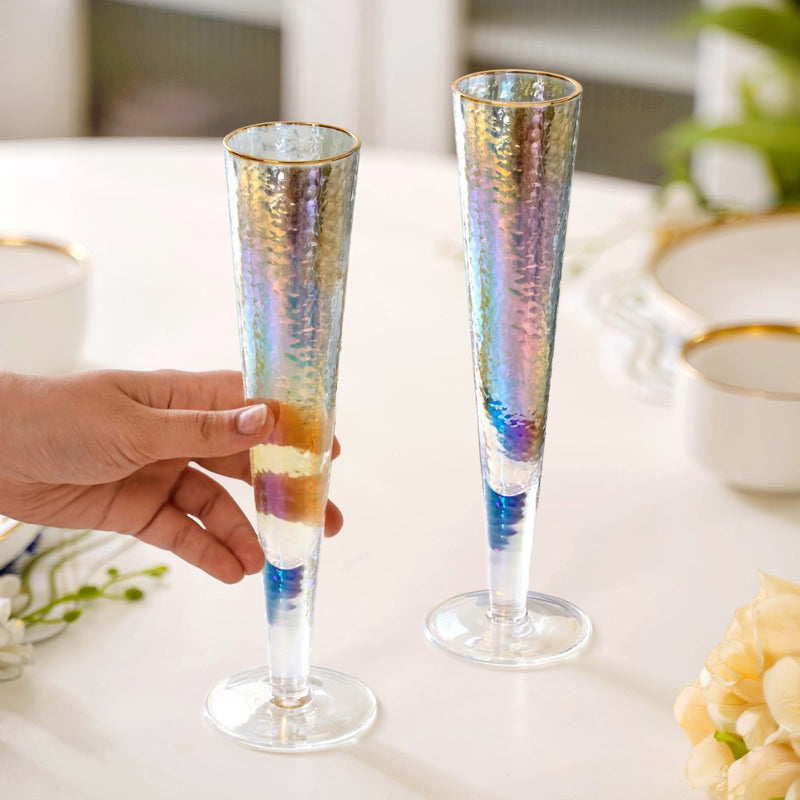 Tall Iridescent Champagne Glass Set Of 2 180ml
