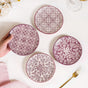 Floral Design Ceramic Dessert Plate Set Of 4 White Mauve 15cm