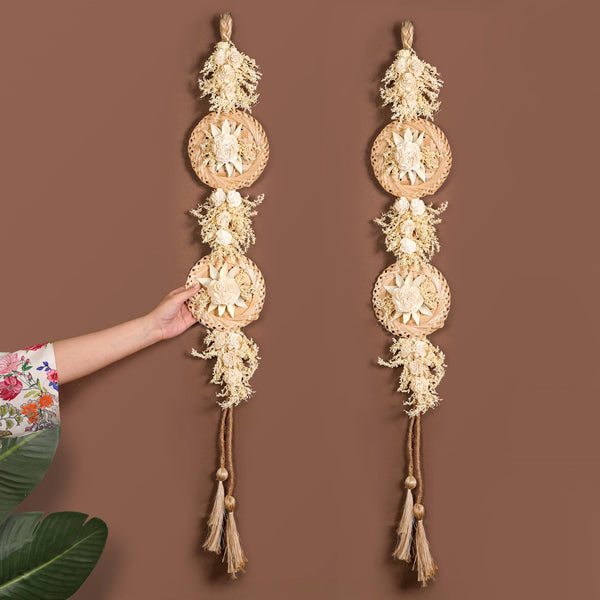 All Natural Wall Hanging With Sola Flowers And Dried Grass Set Of 2