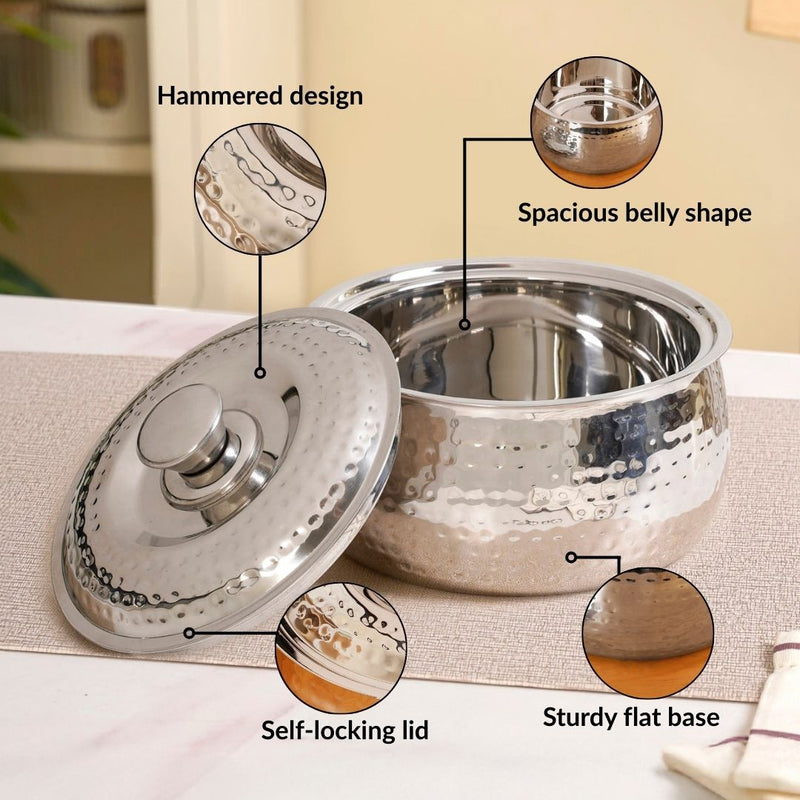 Hammered Stainless Steel Casserole 1500ml