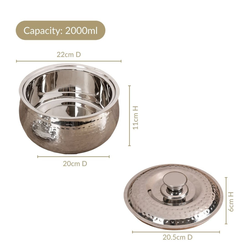Hammered Stainless Steel Double Walled Casserole 2000ml