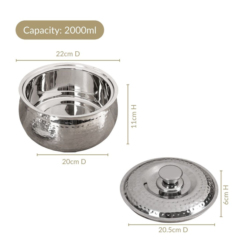 Hammered Stainless Steel Double Walled Casserole 2000ml