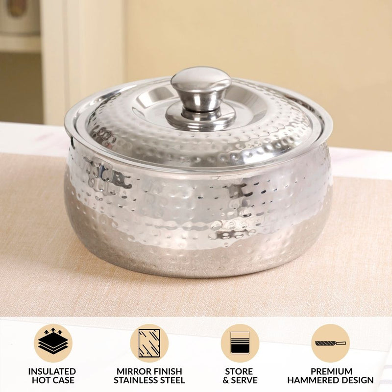 Hammered Stainless Steel Double Walled Casserole 2000ml