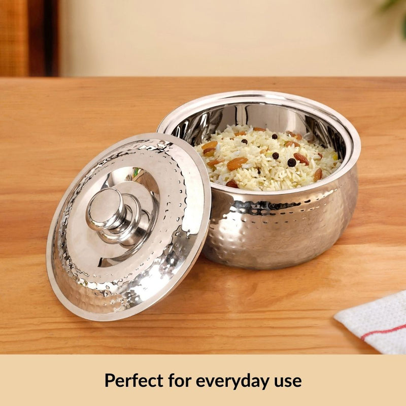 Hammered Stainless Steel Double Walled Casserole 2000ml