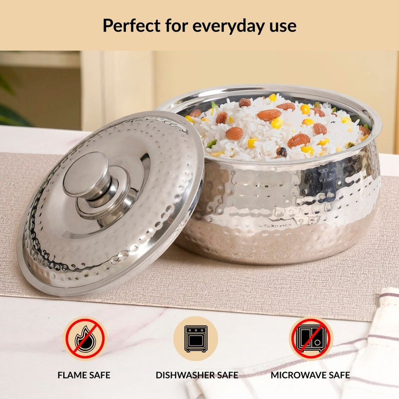Hammered Stainless Steel Double Walled Casserole 2000ml
