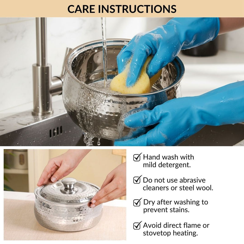 Hammered Stainless Steel Double Walled Casserole 2000ml