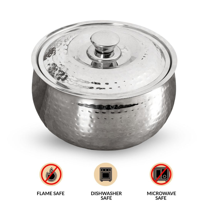Hammered Stainless Steel Double Walled Casserole 2000ml