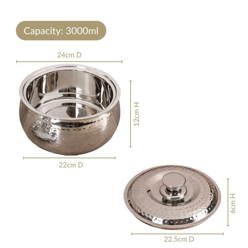 Hammered Stainless Steel Insulated Casserole 3000ml