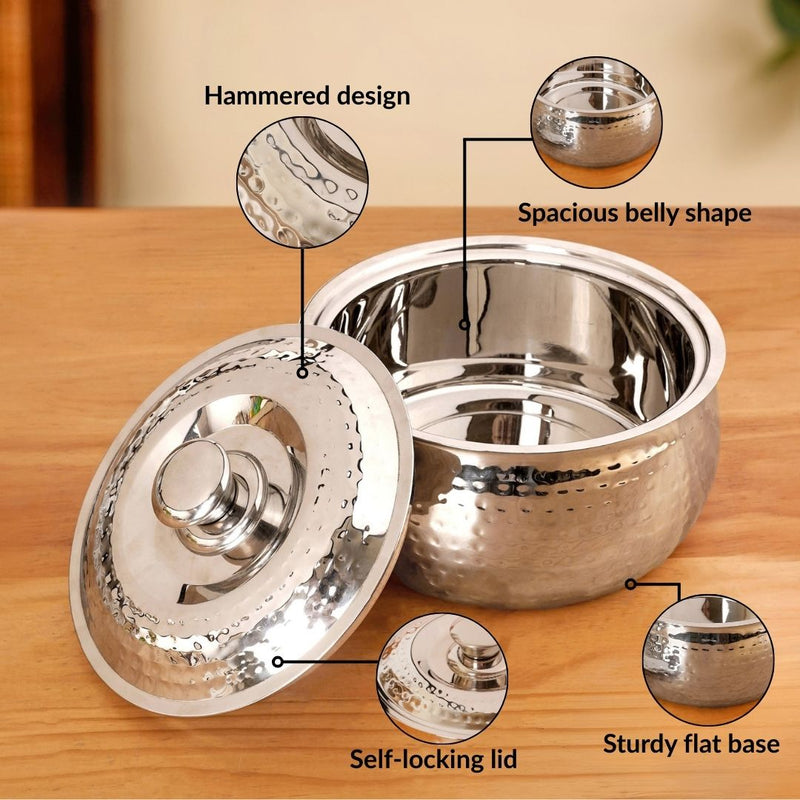 Hammered Stainless Steel Insulated Casserole 3000ml