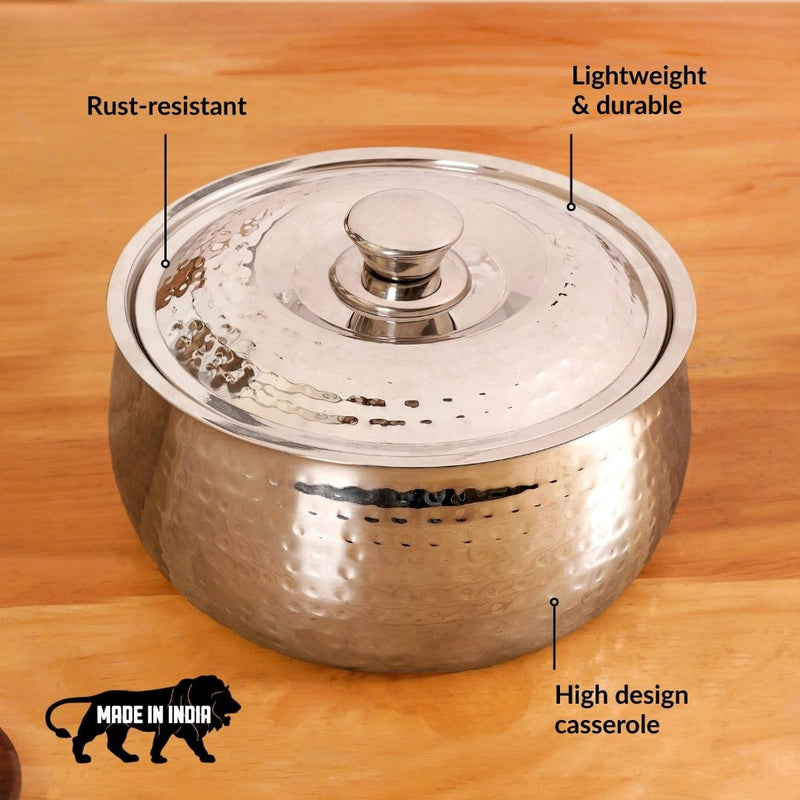 Hammered Stainless Steel Insulated Casserole 3000ml
