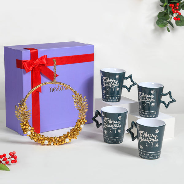 Christmas Mugs And Wreath Gift Hamper Set