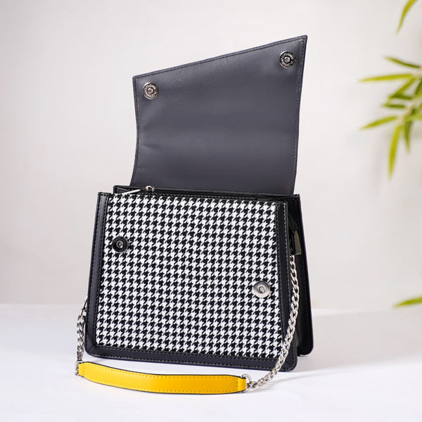 Houndstooth Diagonal Flap Handbag For Women