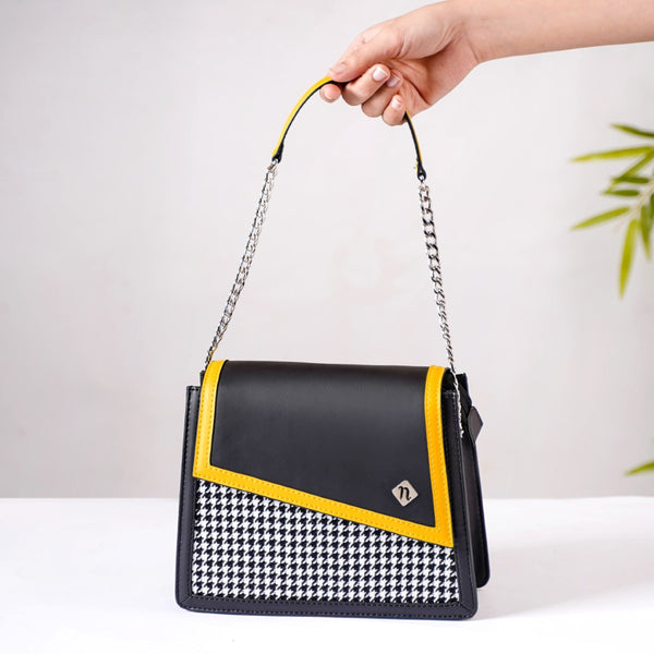 Houndstooth Diagonal Flap Handbag For Women