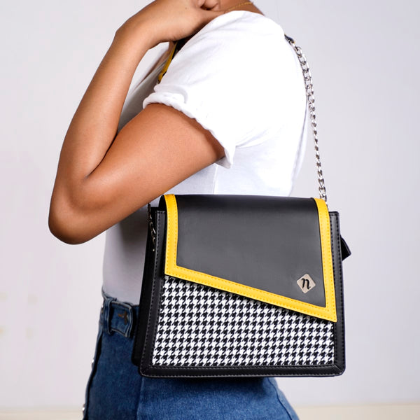 Houndstooth Diagonal Flap Handbag For Women