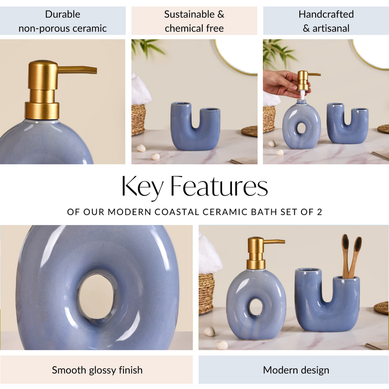 Modern Coastal Ceramic Bath Set of 2 Blue