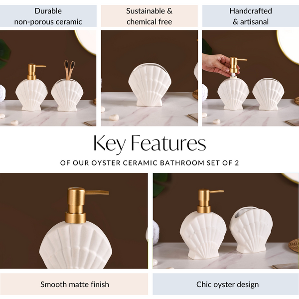 Shell Shaped Ceramic Bathroom Set Of 2 White