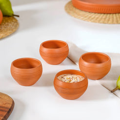 Set Of 4 Earthen Clay Terracotta Small Bowls 150ml - Snack bowls, terracotta bowls, snack bowls set, dessert bowls, icecream bowls